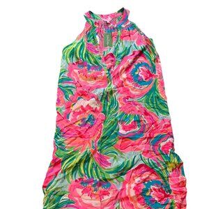 Lilly Pulitzer Bailey Silk Dress Serene Blue Paradise Bound Large NWT